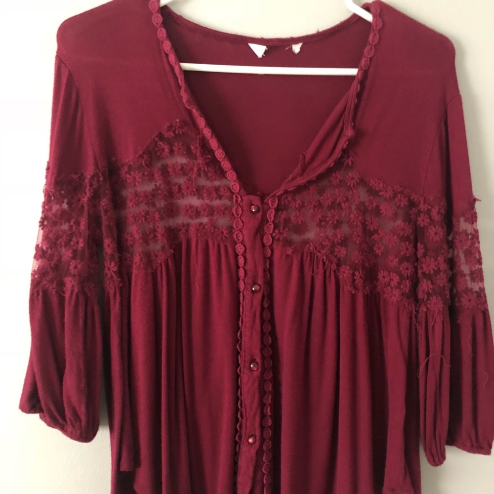 Maroon button up top